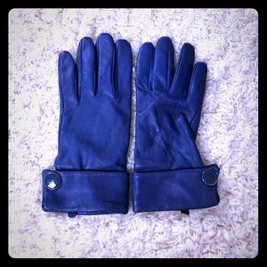 Blue leather gloves